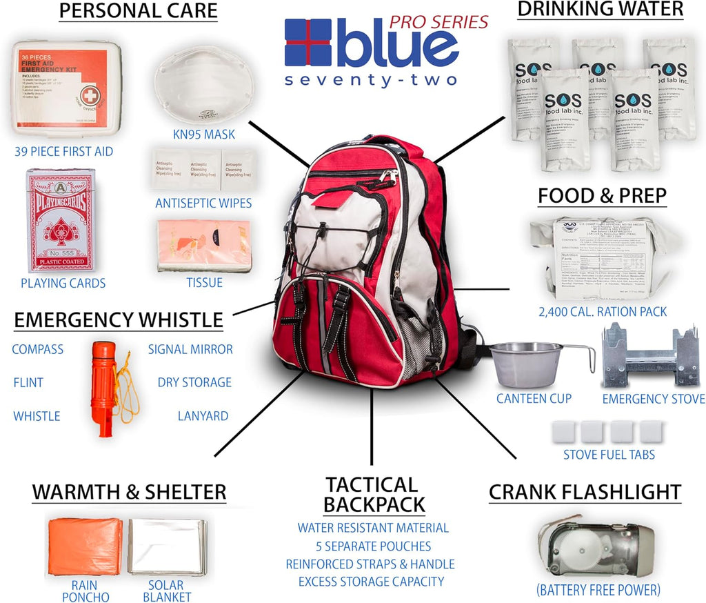 Red Deluxe 72 Hour Emergency Backpack Survival Kit Z6544