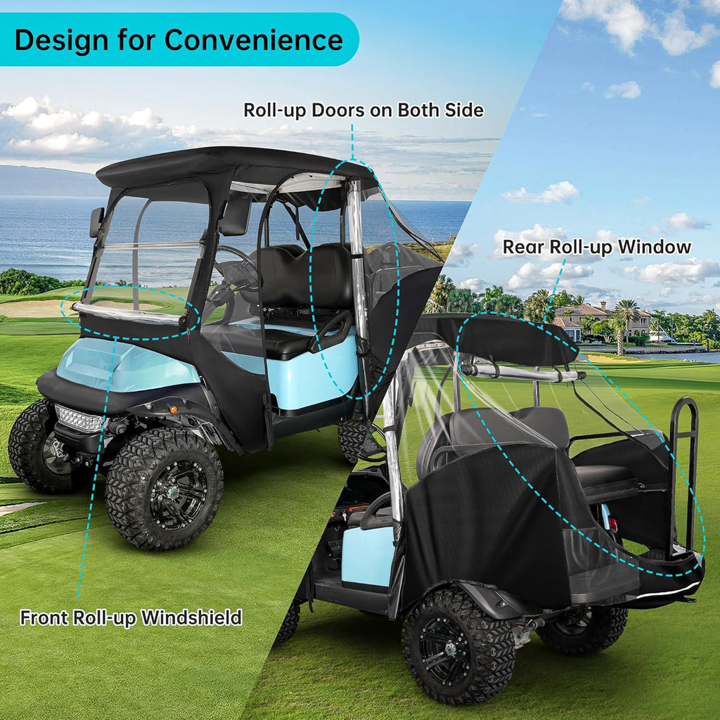 4 Passenger Golf Cart Enclosure with 4-Sided Clear Window 420D Rain Cover A169