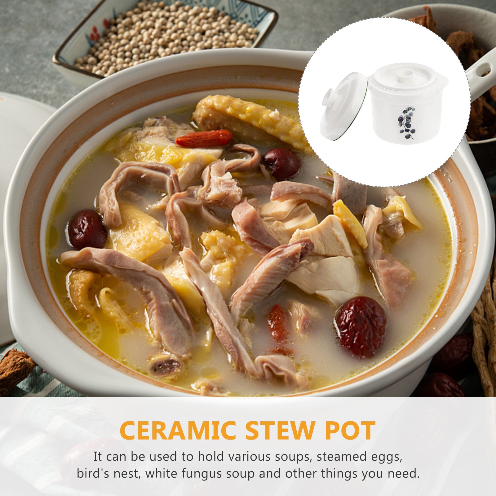 Ceramic Stew Pot with Covers Soup Bowl C7827