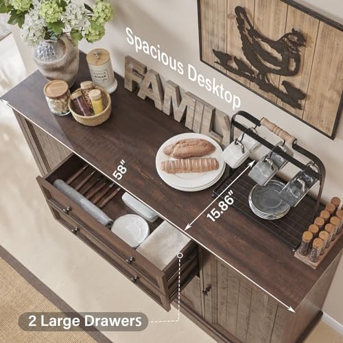 Brown Wood Buffet Cabinet with Storage, 2 Drawers, 4 Barn Doors G995764