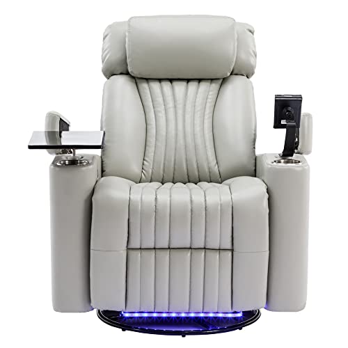 Grey PU Leather Swivel Rocker Recliner Chair with Cup Holders Z8860