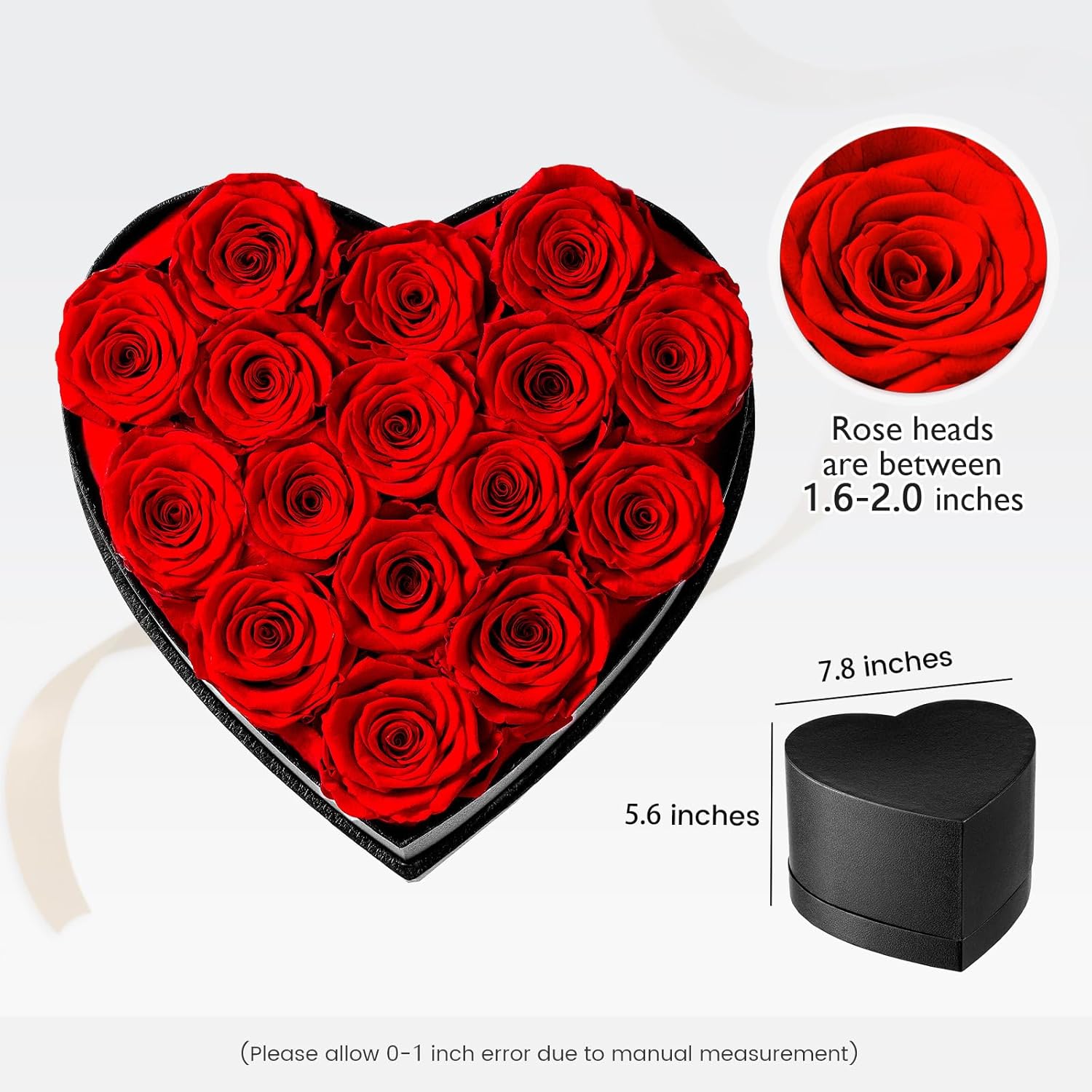 Heart Shape Box Preserved Roses (Black Box, 16 Red Roses) U859718