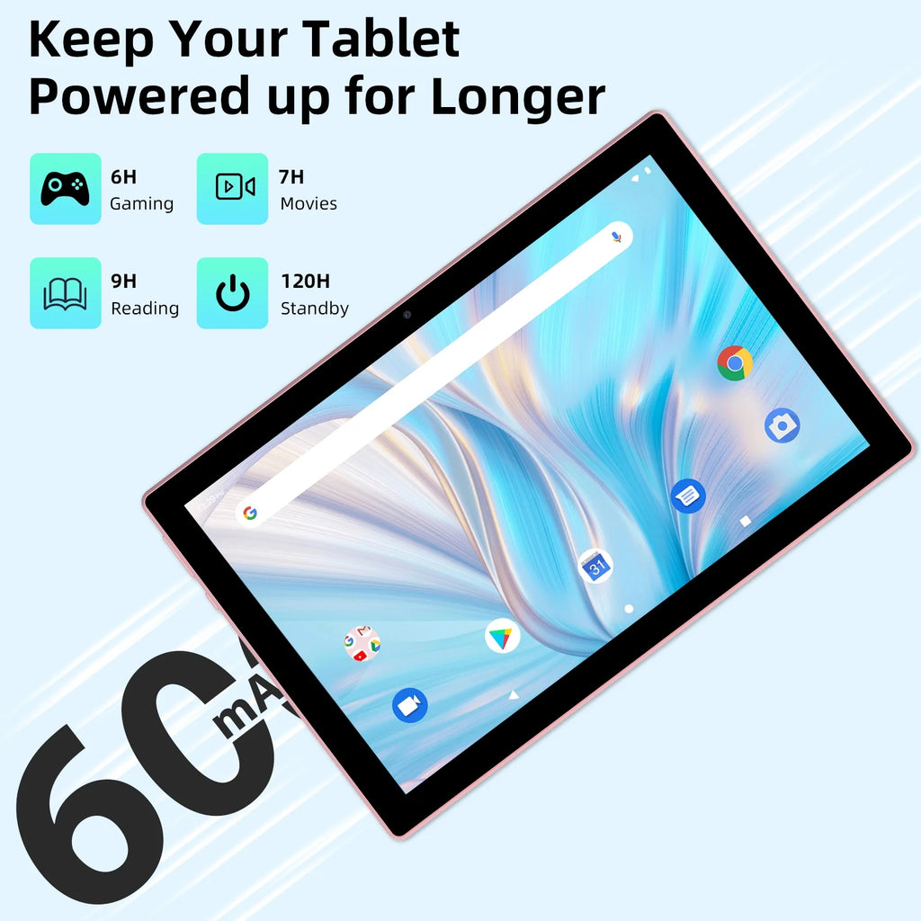 Pink 10.1 inch Tablet with Keyboard Case Mouse Stylus Pen Film, 4GB RAM 64GB ROM B80378