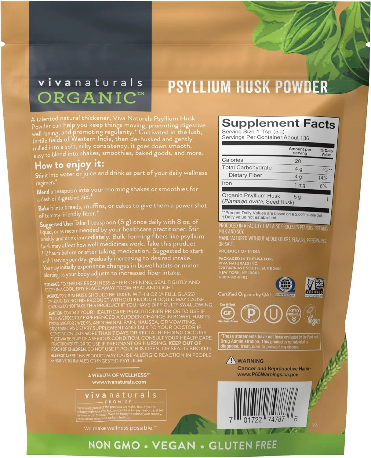 Organic Psyllium Husk Powder (1.5 lbs) Y71564
