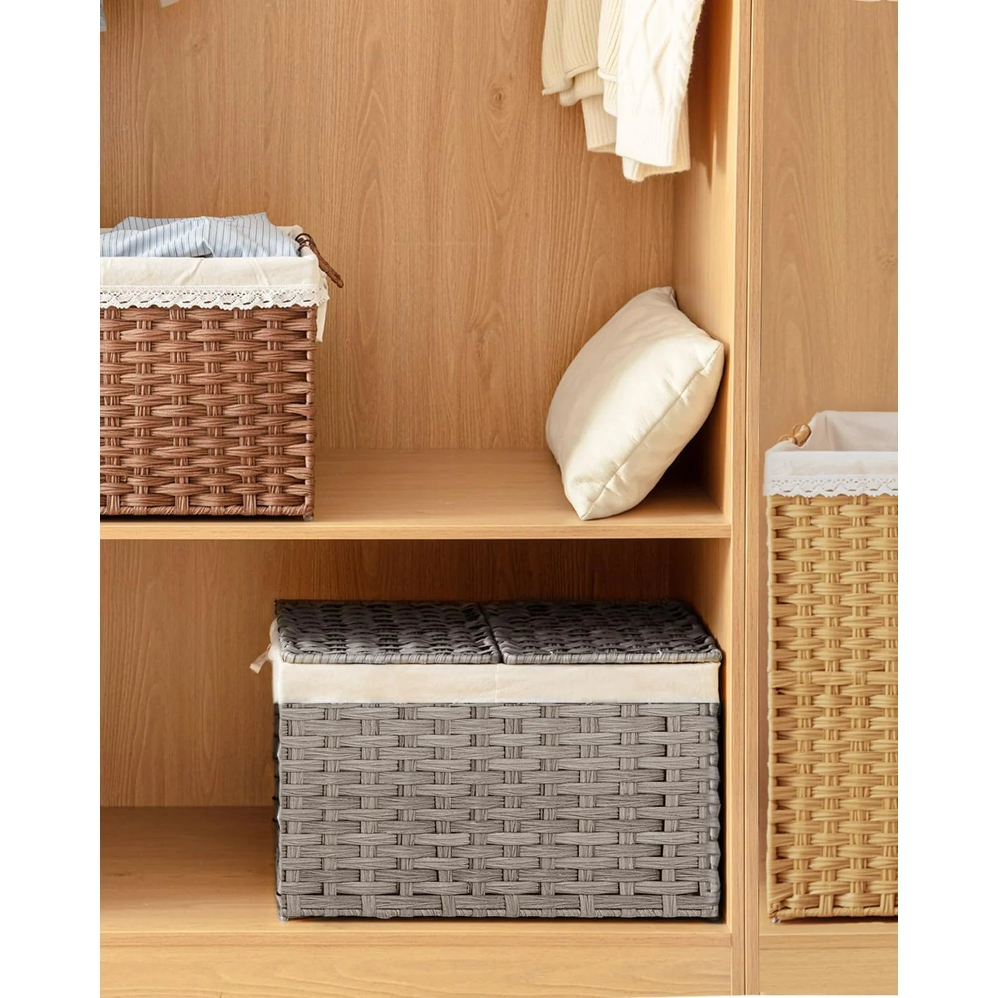 Gray 17.2 Gallon Rattan Storage Basket with Lid B21886