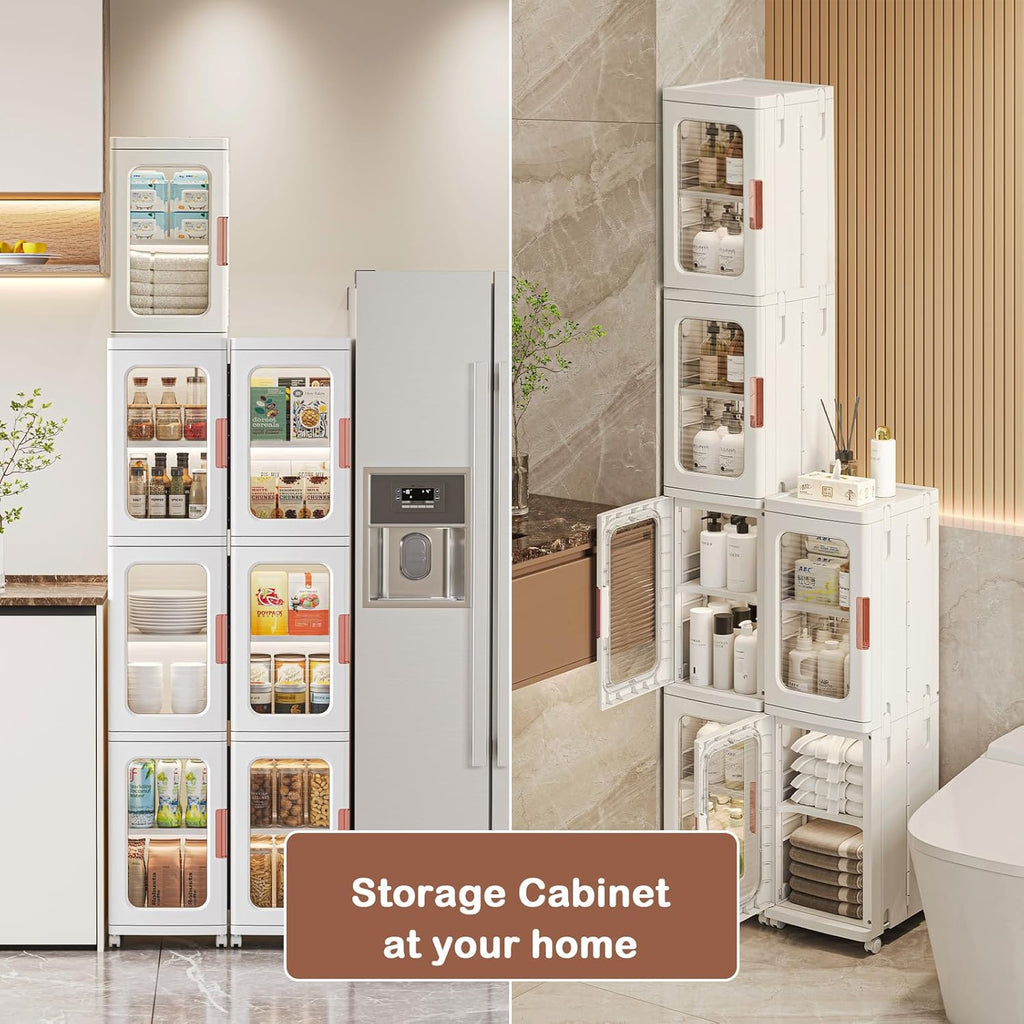 Plastic Storage Cabinet with Shelves, 4 Tier with Wheels L8069
