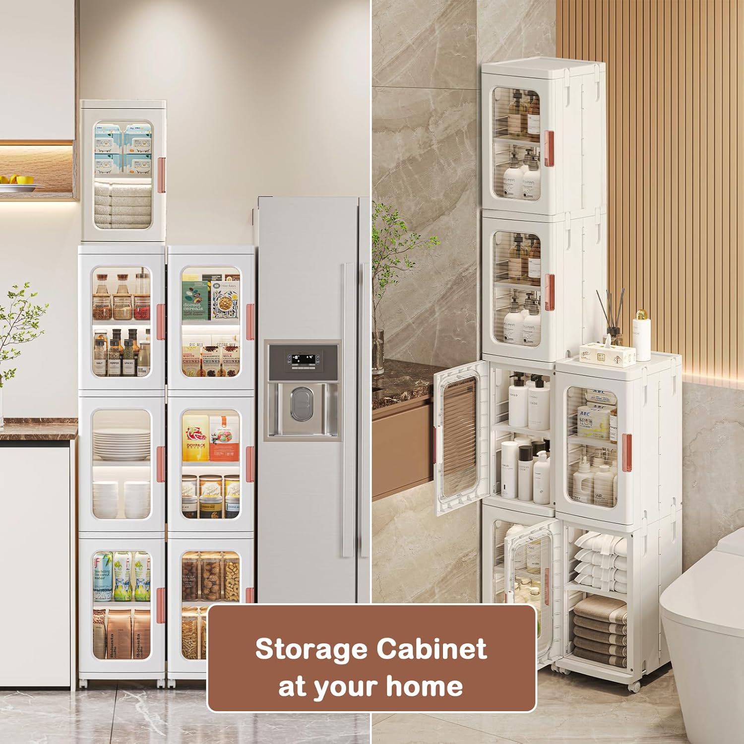 Plastic Storage Cabinet with Shelves, 4 Tier with Wheels L8069