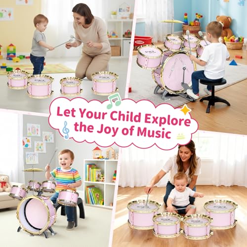 5-Piece Kids Drum Set with Stool, Pedal & Drumsticks E657224