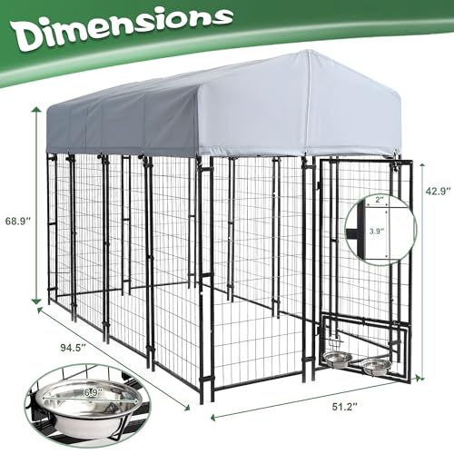 8x4x6 FT Heavy Duty Welded Wire Steel Dog Kennel with Roof N720