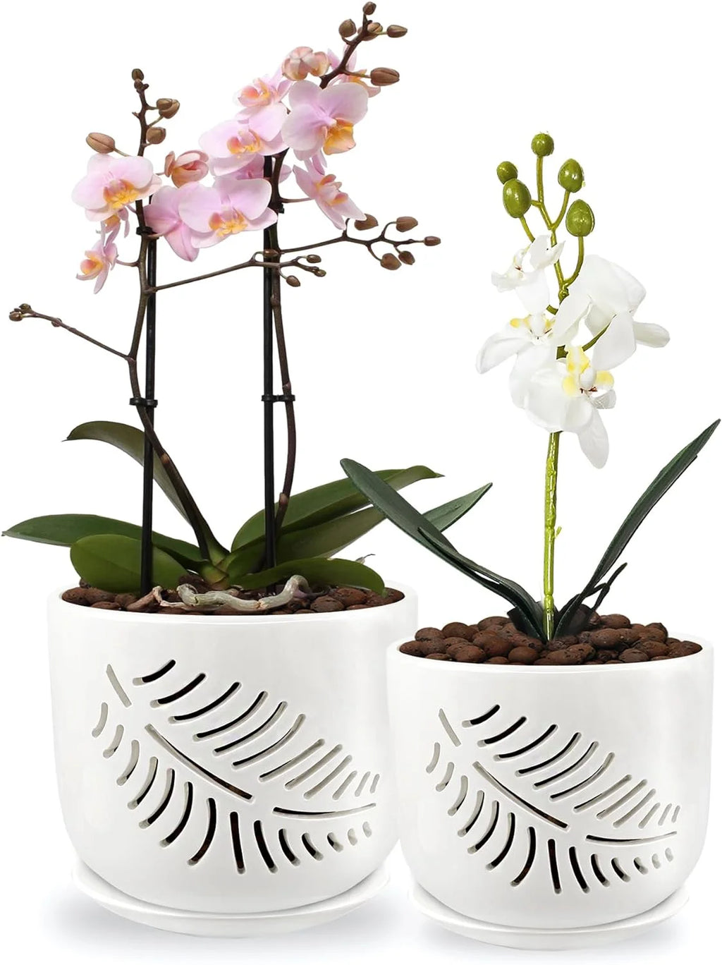 6+5 inch Ceramic Orchid Pots with Holes, 2 Pack K4081