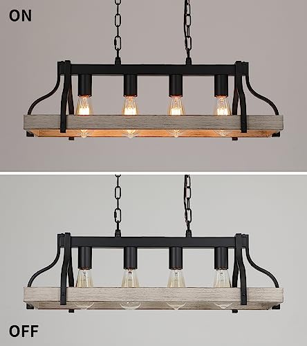 Black and Retro Wood Finish 4-Light Linear Chandelier B39300