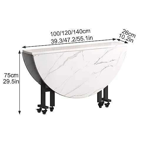 Round Folding Dining Table with Drop Leaf and 6 Wheels O800477