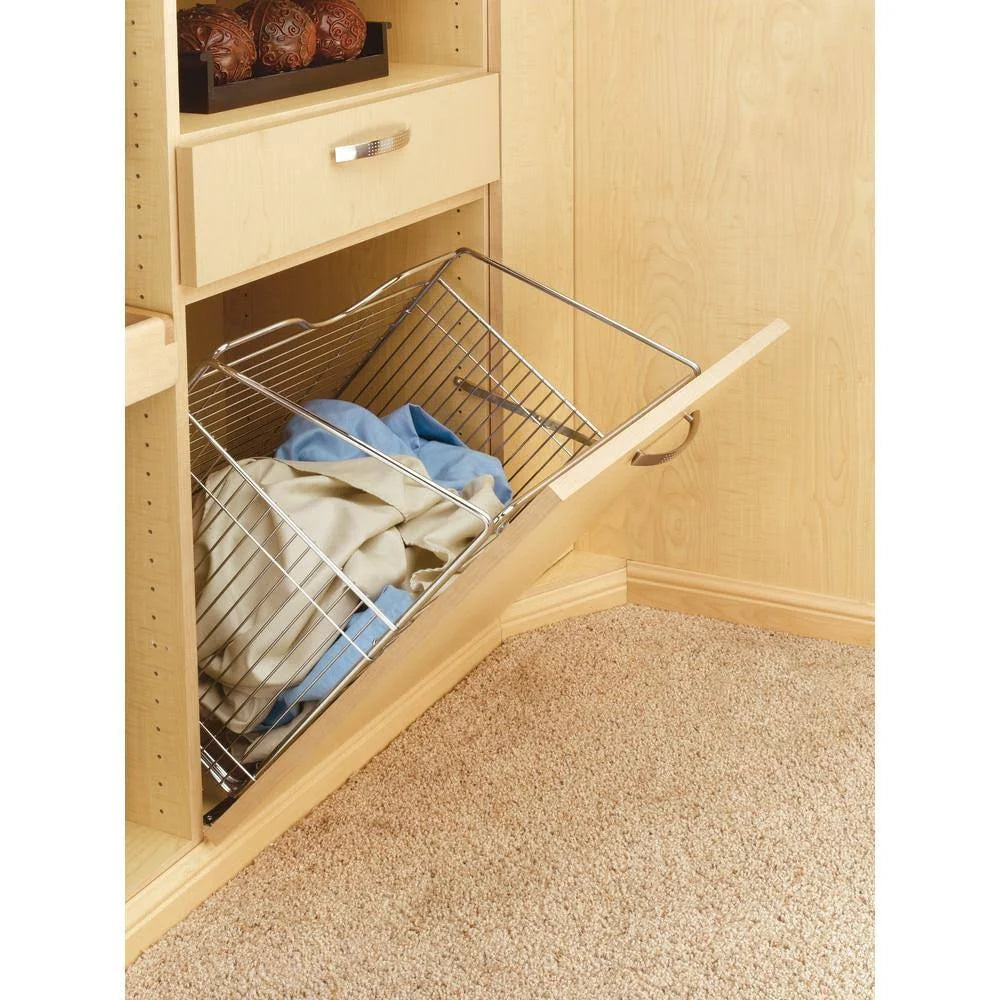 Tilt Out Hamper Basket, Satin Nickel F384446
