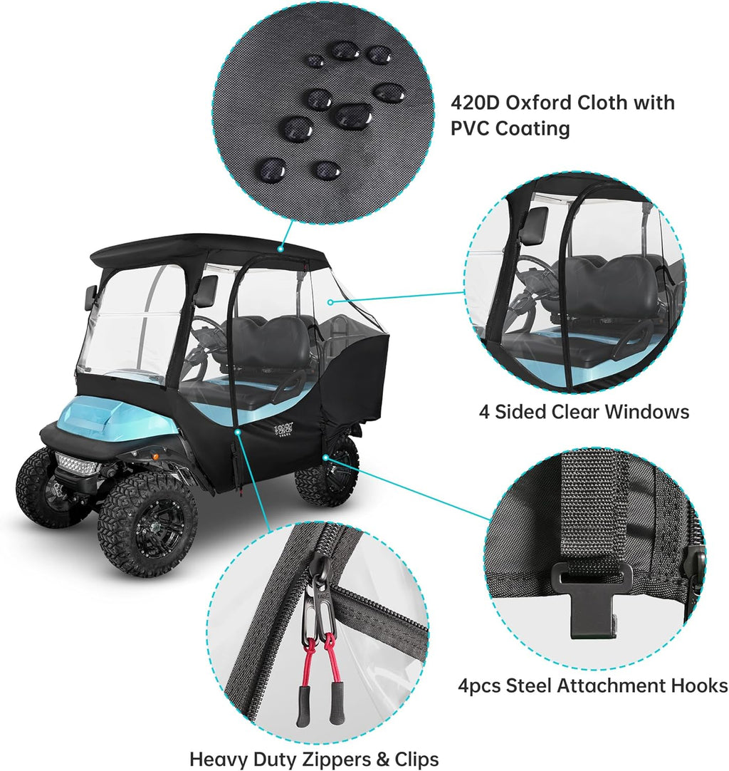 4 Passenger Golf Cart Enclosure with 4-Sided Clear Window 420D Rain Cover A169