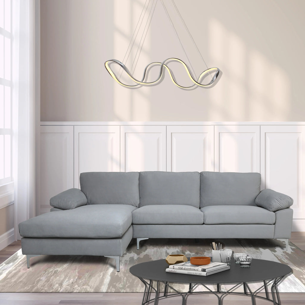 Gray Velvet L-Shape Sofa with Chaise Lounge H362316