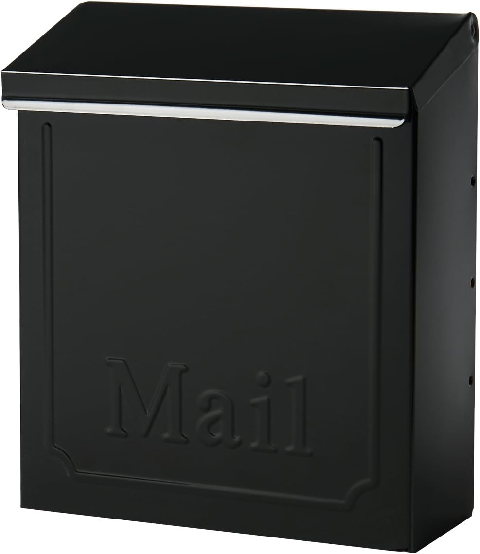 Galvanized Steel Wall Mount Mailbox, Black, 4.1 x 8.6 x 10.1 inches I86111