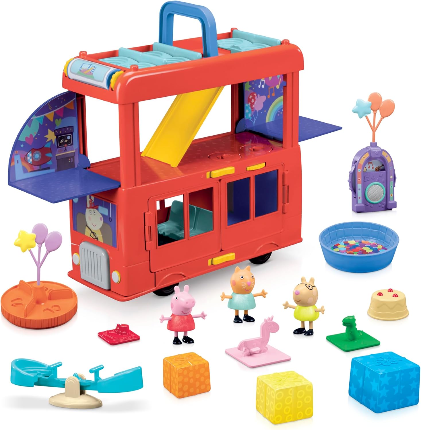 2-in-1 Party Bus Playset with 3 Figures and 13 Accessory Pieces I867