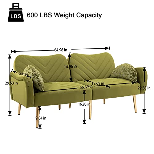 Beige Velvet Convertible Futon Sofa Bed with 2 Pillows Q4414