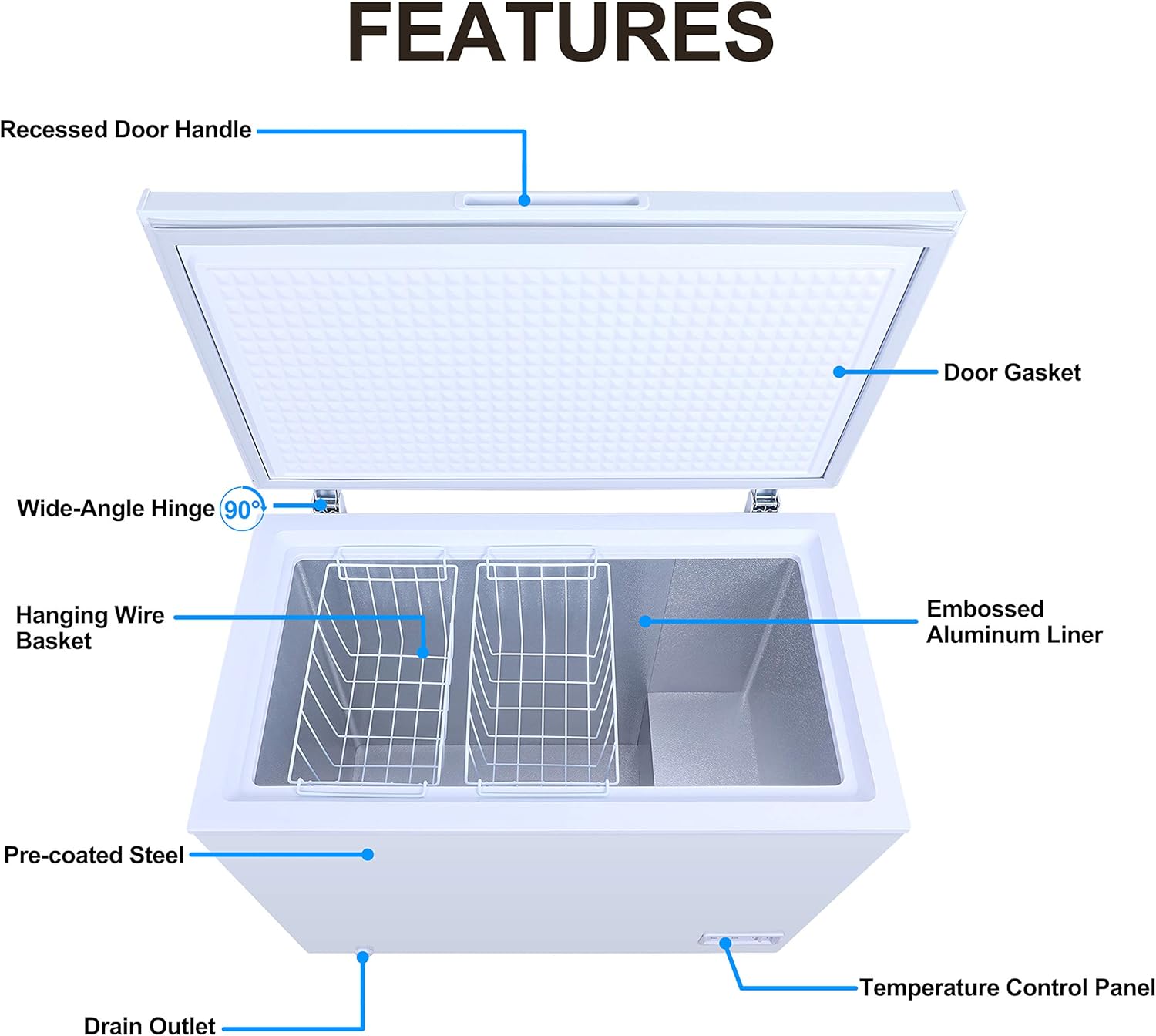 White 7.0 Cu Ft Manual Defrost Chest Freezer Y824