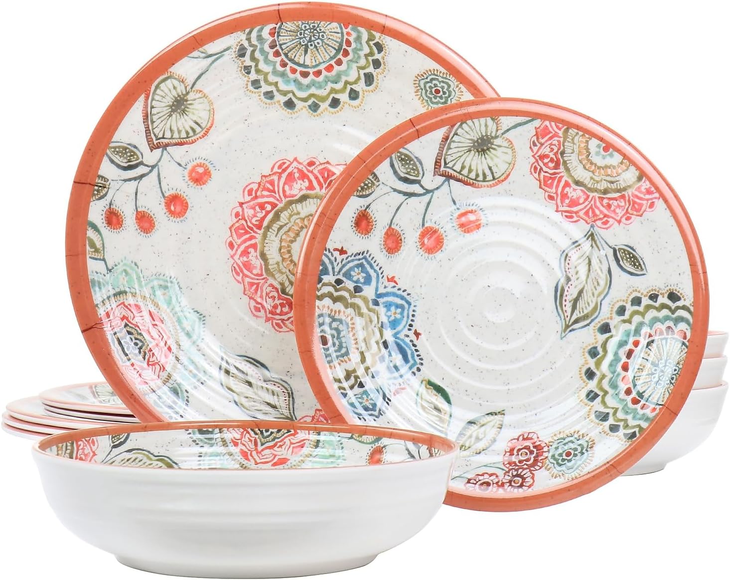 12 Piece Melamine Dinnerware Set, Multi Colored Y4653