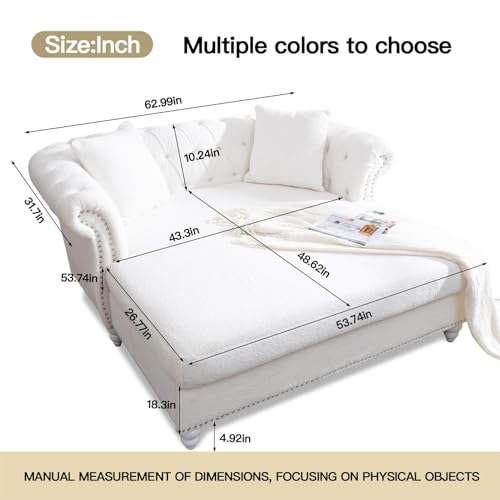 White Velvet Oversized Chaise Sofa with 2 Pillows G72805