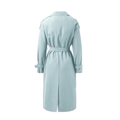 Blue Double Breasted Long Trench Coat A13850