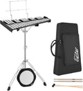 32 Note Glockenspiel Xylophone Bell Kit with 8 Inch Drum Practice Pad, Stand, Carrying Bag O3076