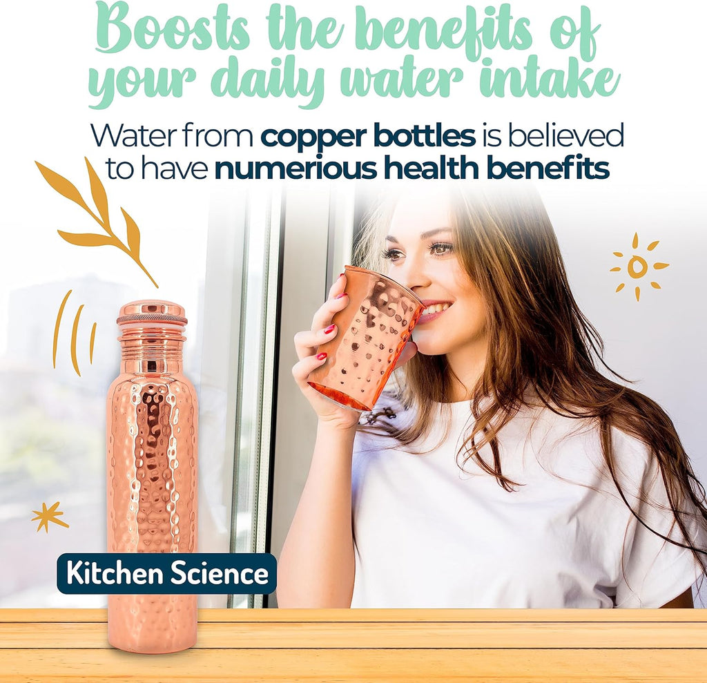 Copper Water Bottle 34oz 1000 ml with Copper Tumbler Carrying Bag O796981