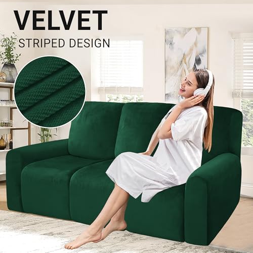 Dark Grey 2 Seater Stretch Velvet Recliner Sofa Cover H761266