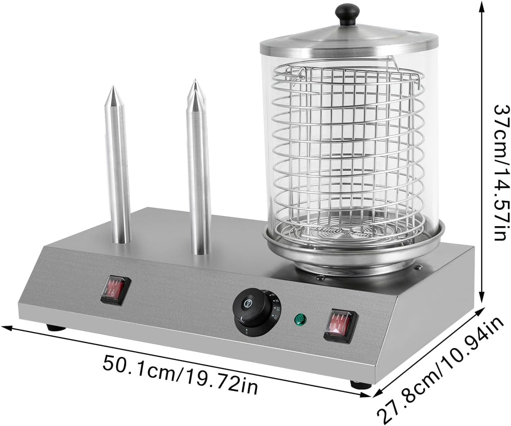 Electric Hot Dog Steamer & Bun Warmer Stainless Steel Portable Commercial 86-230℉ 19.72x10.94x14.57in G897