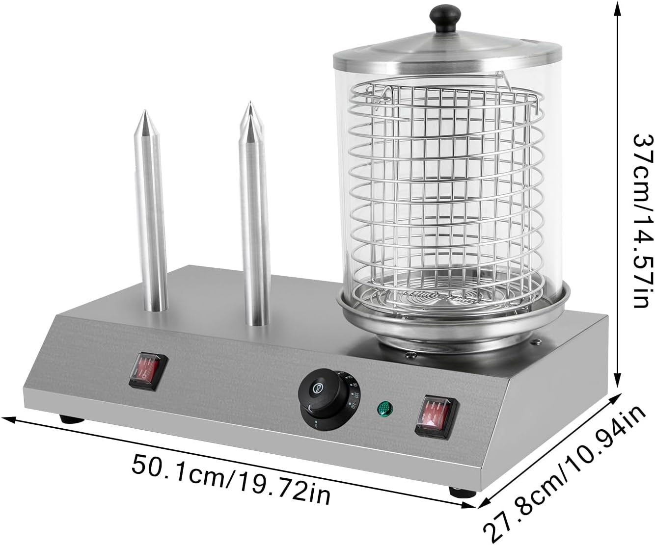 Electric Hot Dog Steamer & Bun Warmer Stainless Steel Portable Commercial 86-230℉ 19.72x10.94x14.57in G897