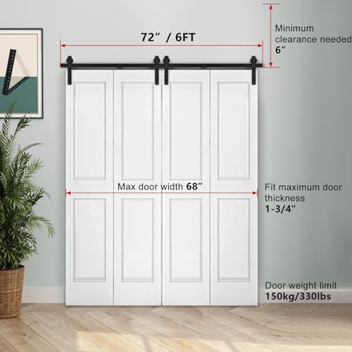 Black Bi-Folding Sliding Barn Door Hardware Track Kit for 4 Closet Door D418