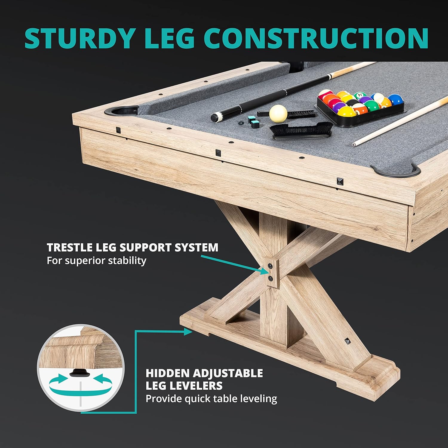 Rustic Oak 3 in 1 Multi Game Pool Table with Dining Top and Dual Storage Bench Seating C13443