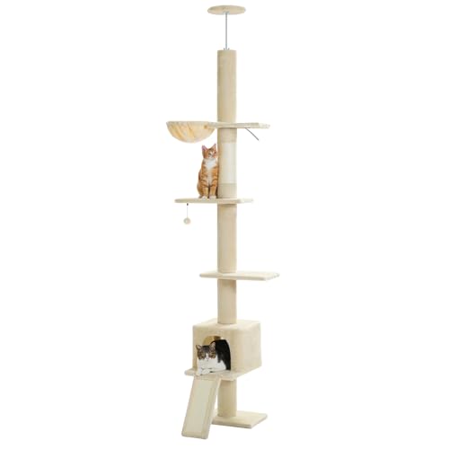 Brown Mushroom Cat Tree Adjustable Height with Cat Condo Hammock Scratching Post R6813