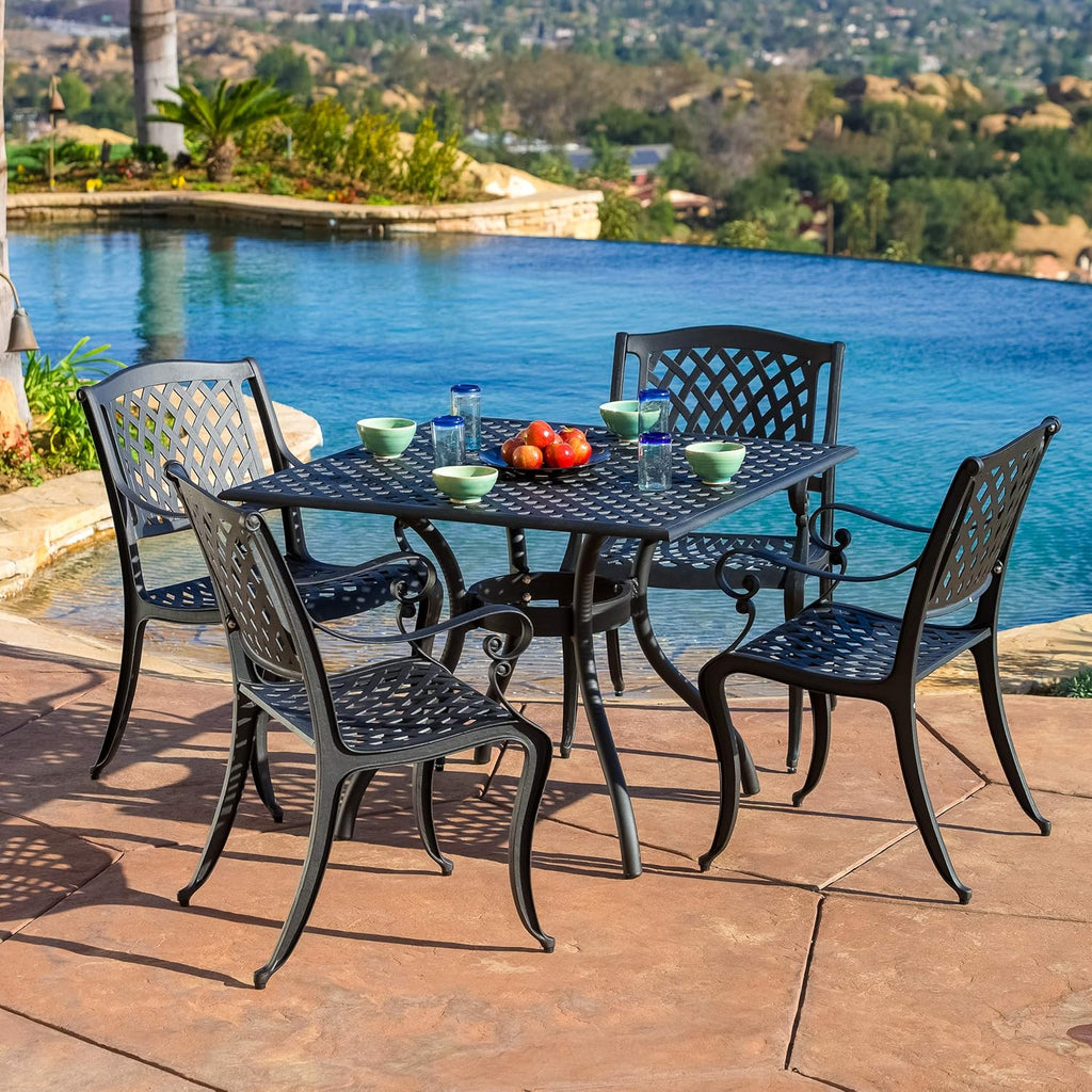5-Pcs Cast Aluminum Outdoor Dining Set Black Sand S885484