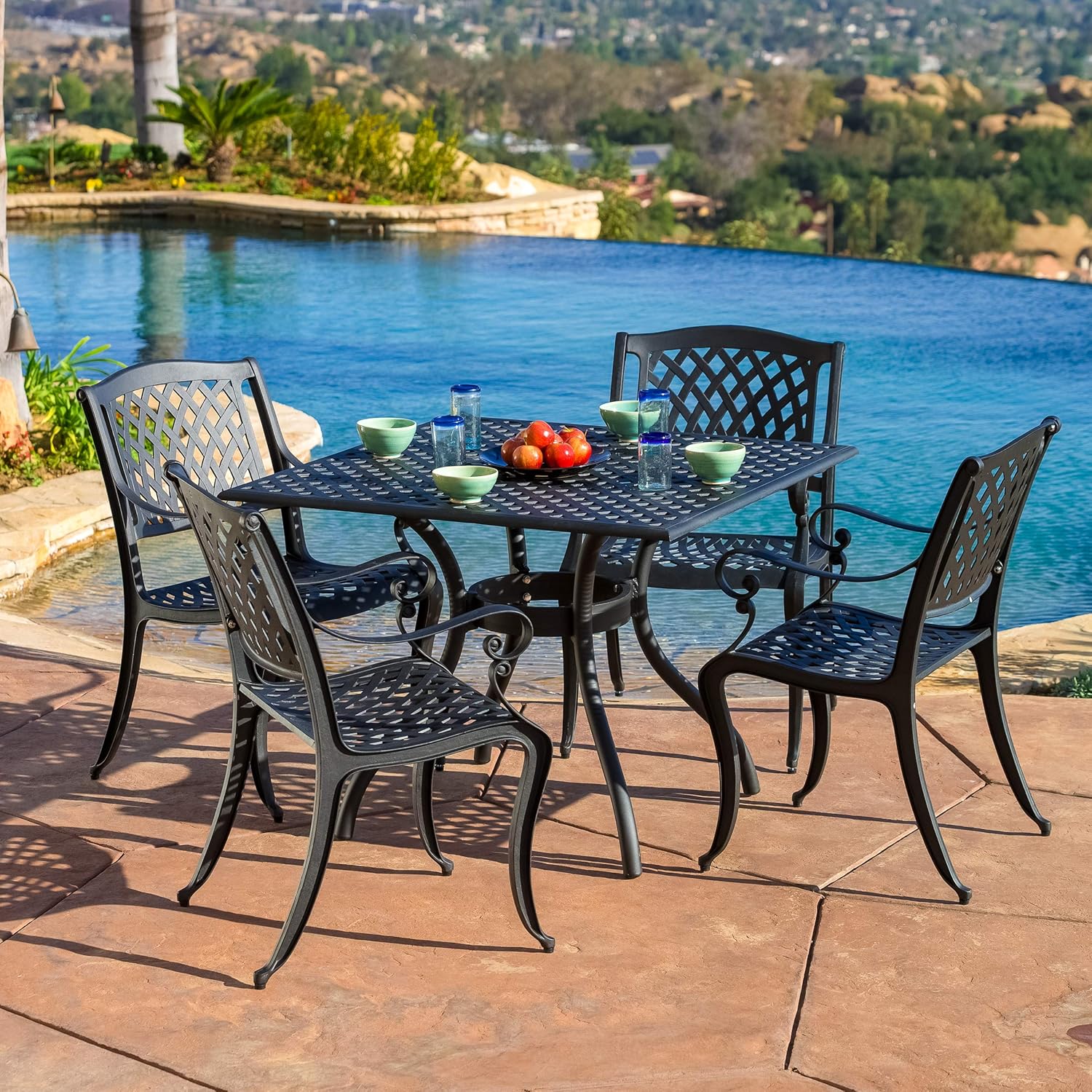 5-Pcs Cast Aluminum Outdoor Dining Set Black Sand S885484