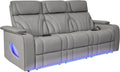 86" Wide Silver Gray Top Grain Leather Power Reclining Heated Massage Sofa S6515