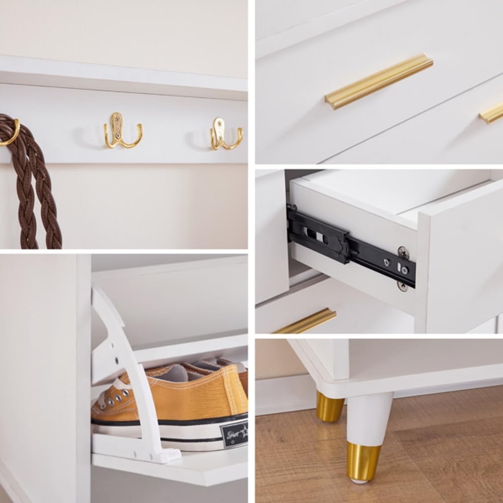 White Entryway Armoire with Drawers and Shelves C22758