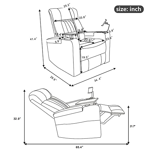 Grey PU Leather Swivel Rocker Recliner Chair with Cup Holders Z8860