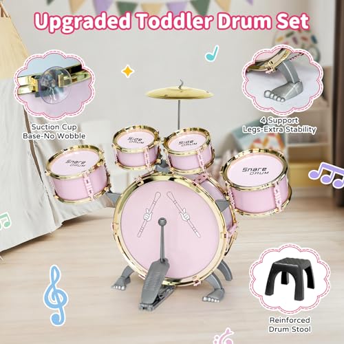 5-Piece Kids Drum Set with Stool, Pedal & Drumsticks E657224