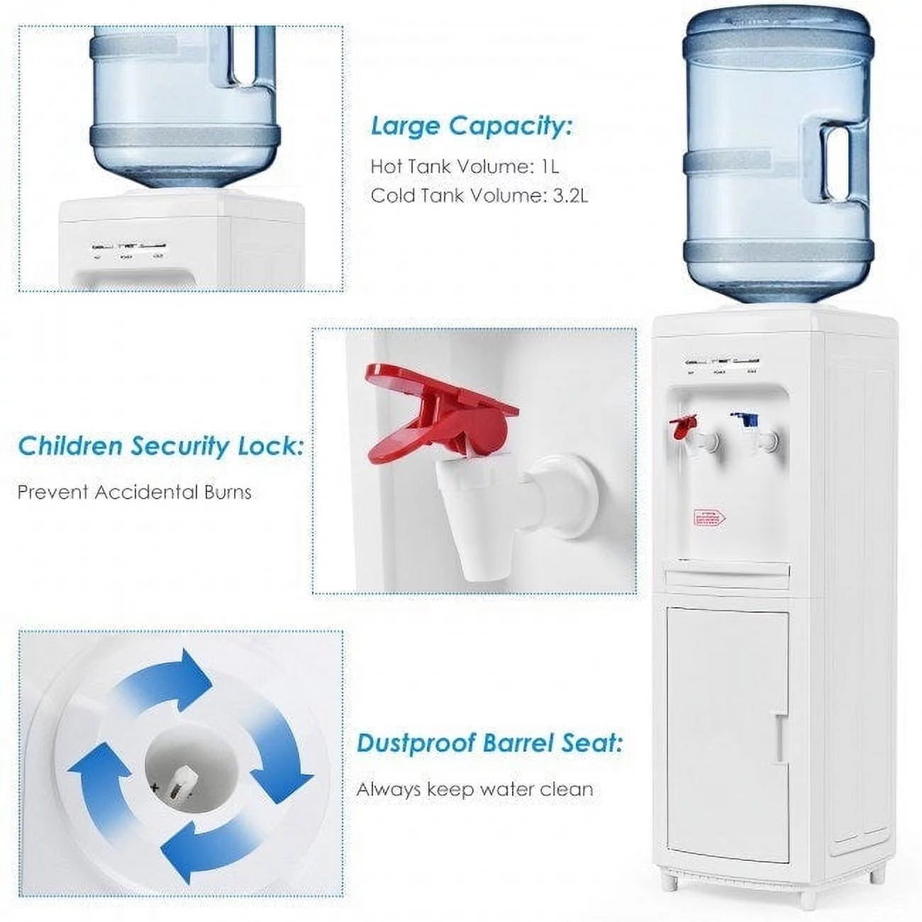 5 Gallons Hot and Cold Water Cooler Dispenser with Child Safety Lock P69229