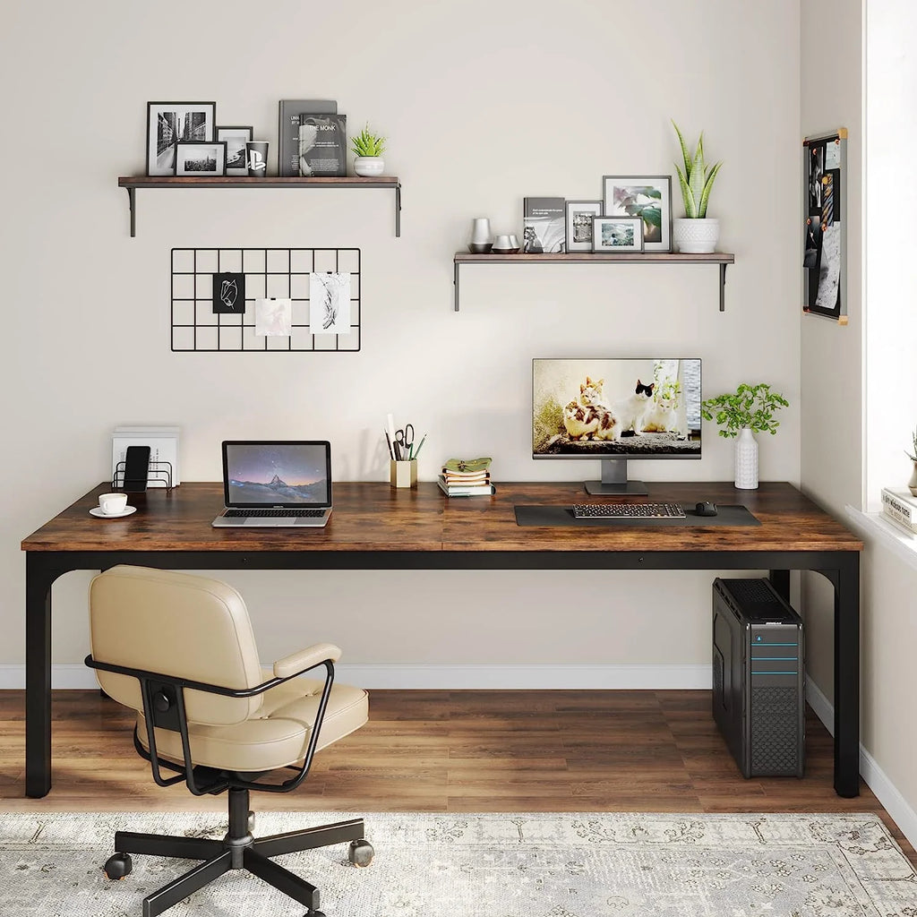 78.7 inches Extra Long Computer Desk with Adjustable Foot Pads, Rustic Brown I896235