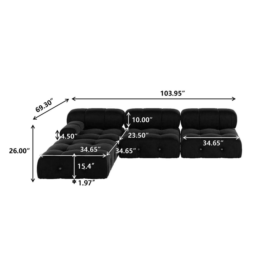 Black Velvet L-Shape Modular Sectional Sofa Q240