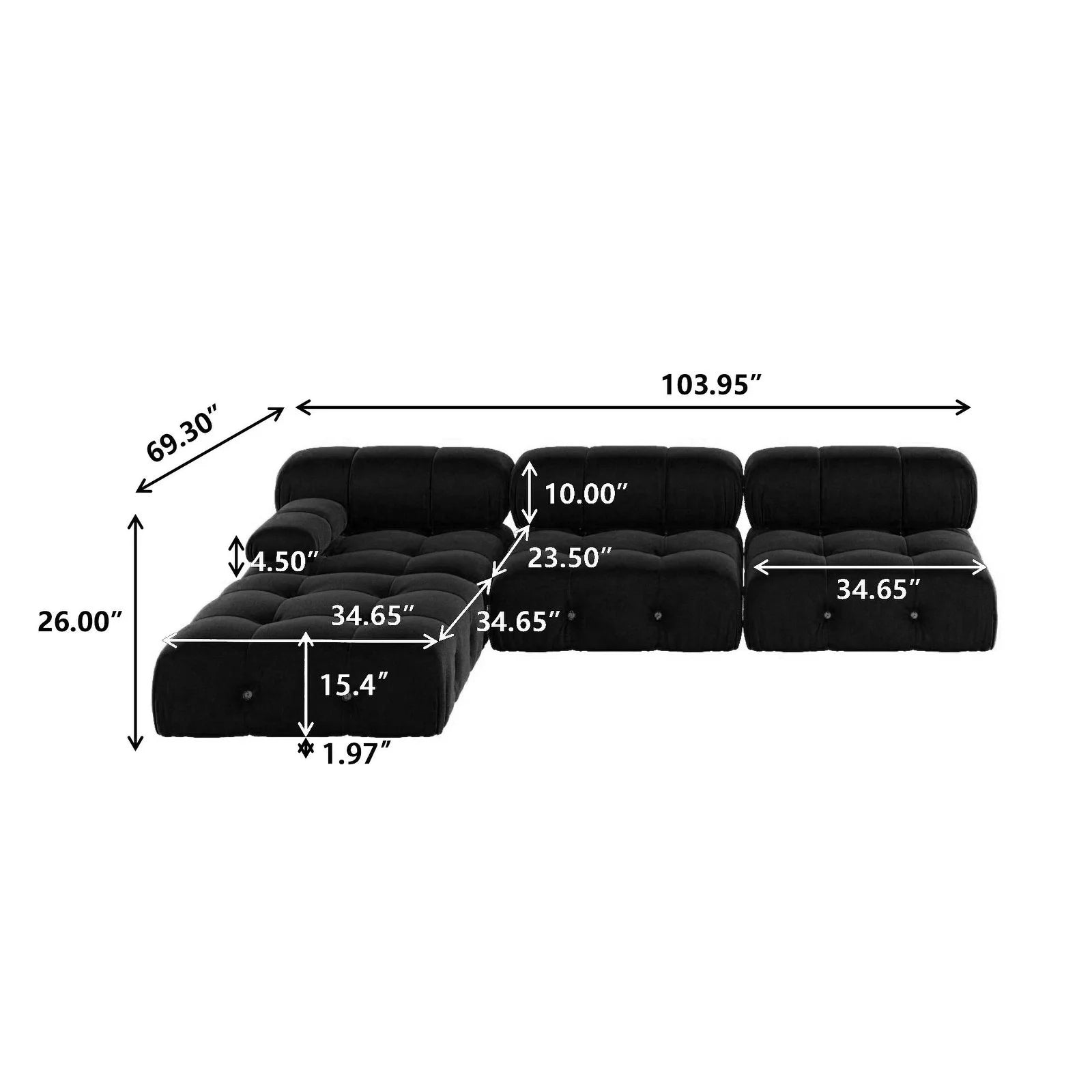 Black Velvet L-Shape Modular Sectional Sofa Q240