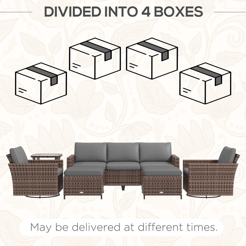 6pc Patio Furniture Set with Couch, Swivel Rocking Chairs, Brown A38731