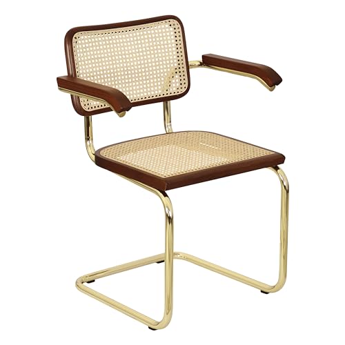Black Cane Cantilever Armchair with Brass Steel Frame H74794