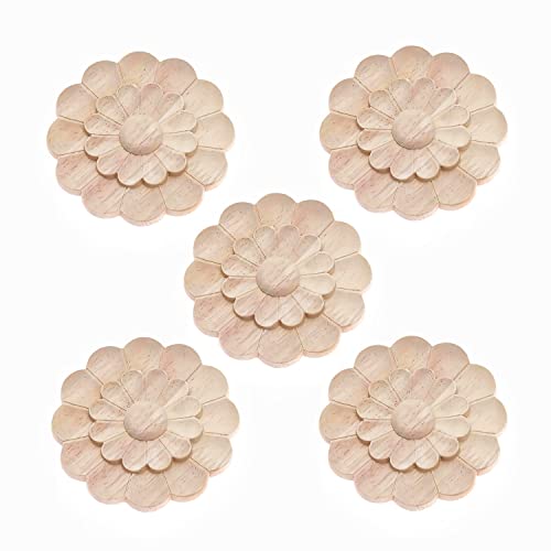 Unpainted Wood Carved Onlays Appliques, 10cm, 5-Pack P323