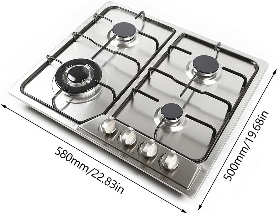 Stainless Steel 4 Burner Gas Cooktop with Cast Iron Grates G59015