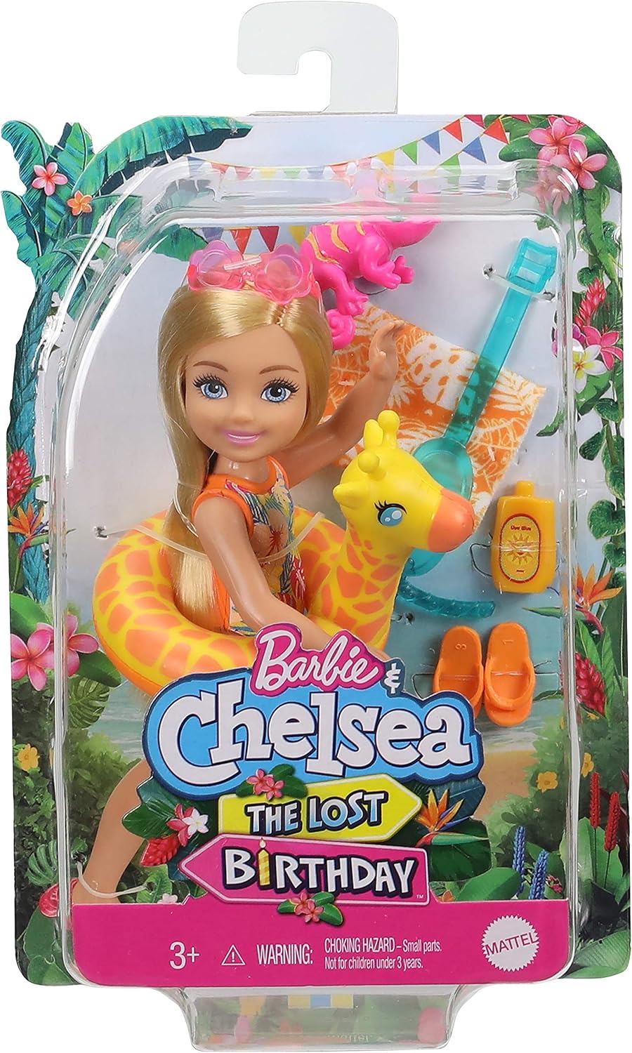 Chelsea Doll (Blonde, 6-in) with Jungle Pet, Floatie and Accessories Playset D471