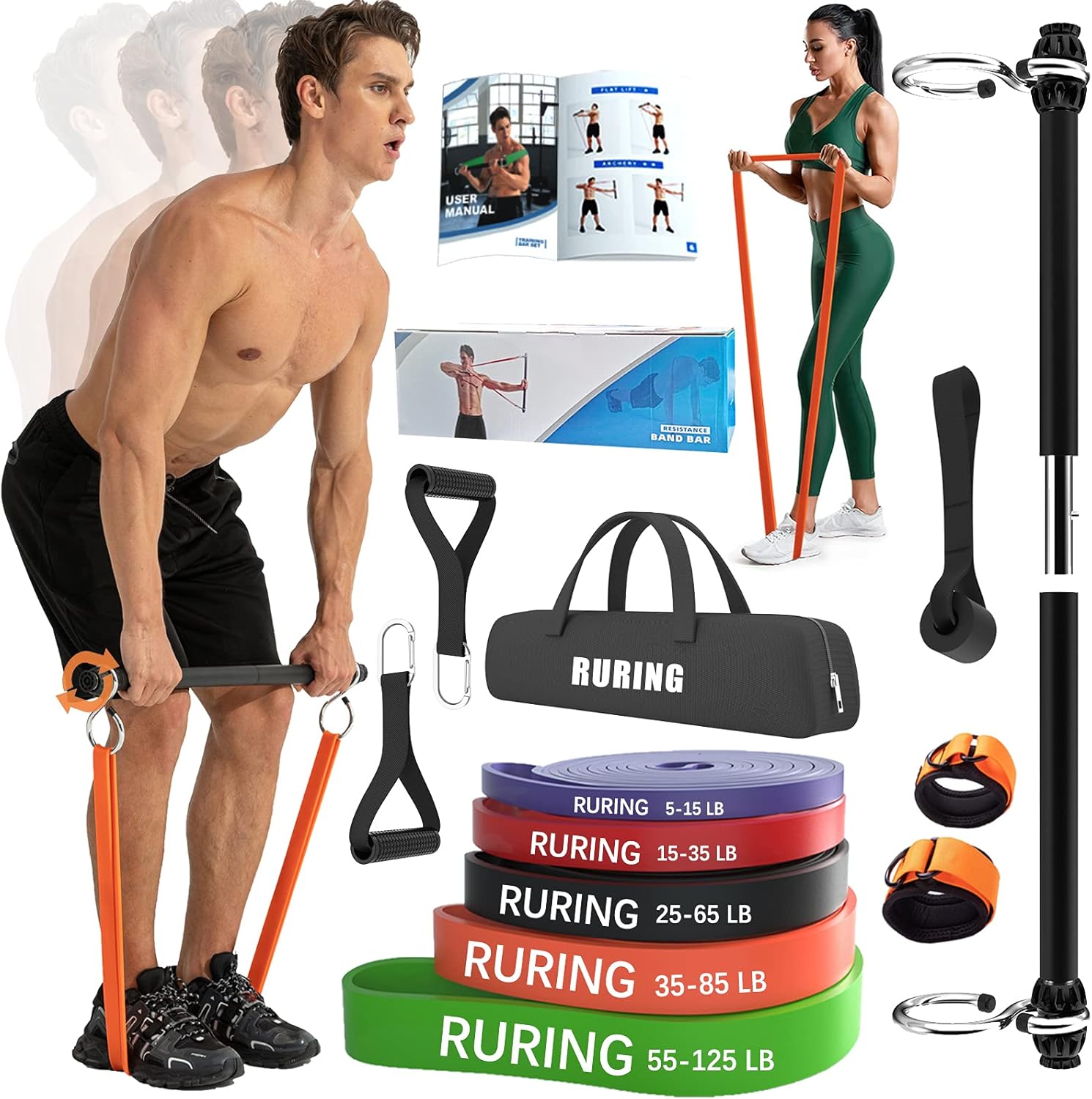 Resistance Bands Bar Set with 5 Resistance Bands C57010